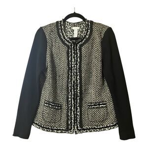 Chicos Size 1 Small Mixed Media Animal Print Tweed Herringbone Wool Blend Jacket